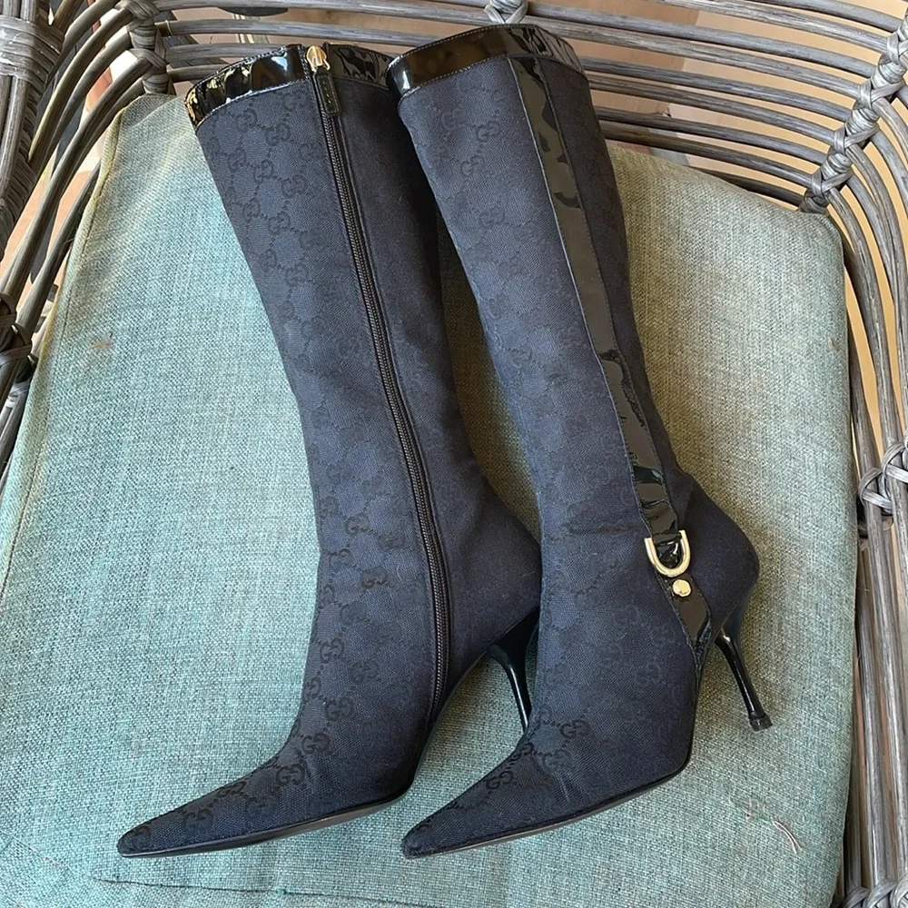 Gucci vintage GG monogram black cloth boots - Picture 7 of 16